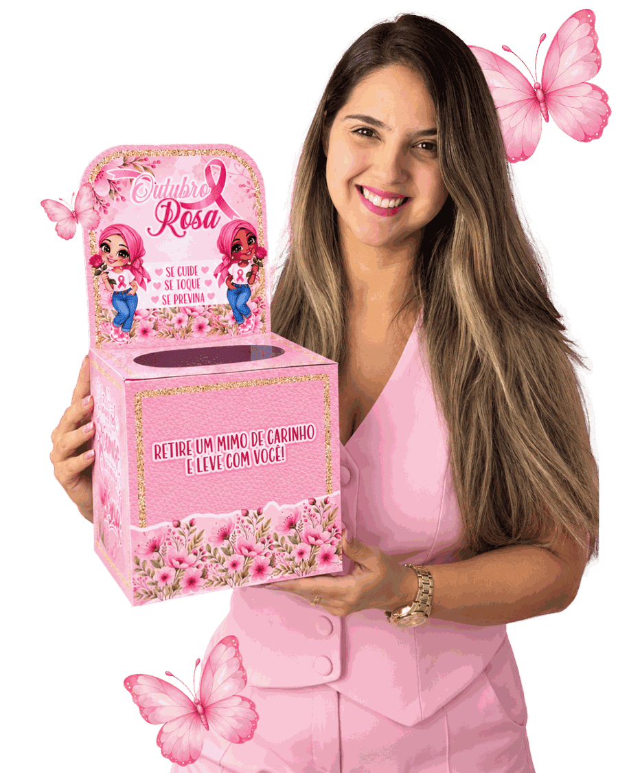 Ana Riffel com os personalizados de Outubro Rosa