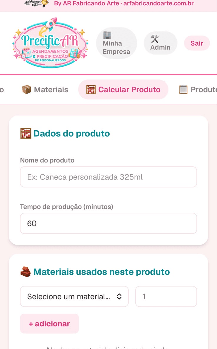 PrecificAR aberto no navegador do celular